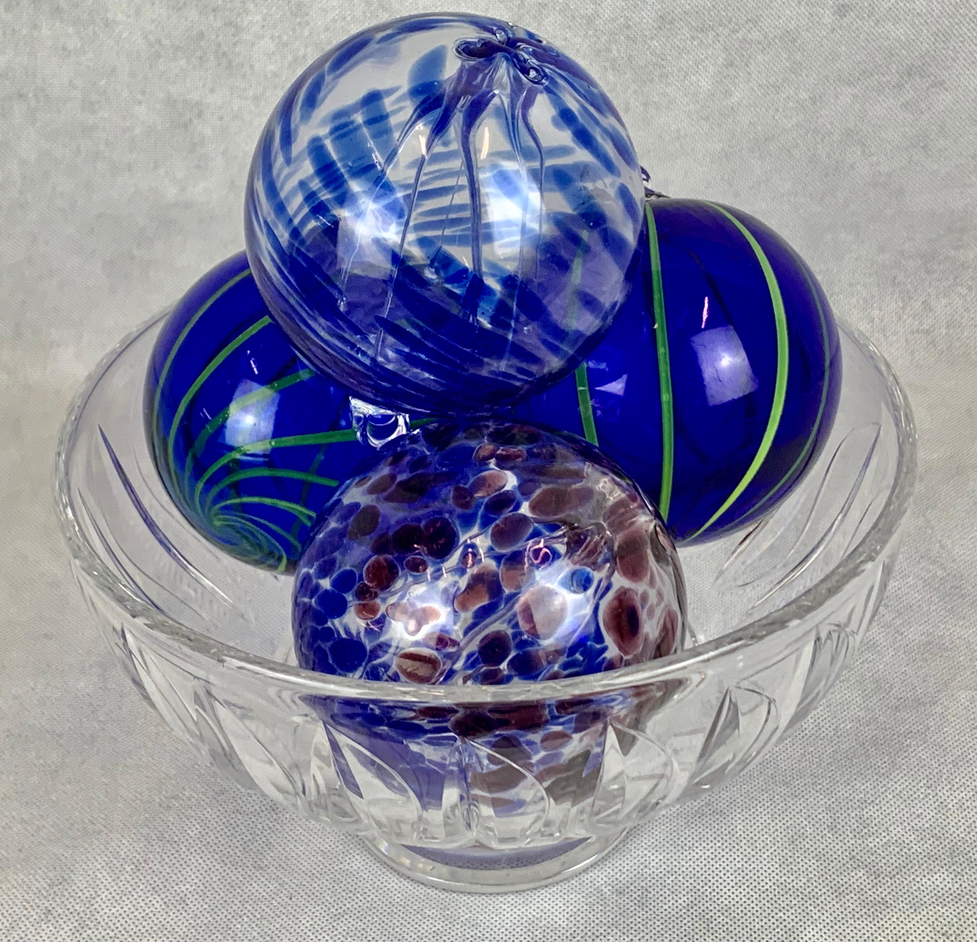 American Hand Blown Cobalt Glass Balls-Set of Four 