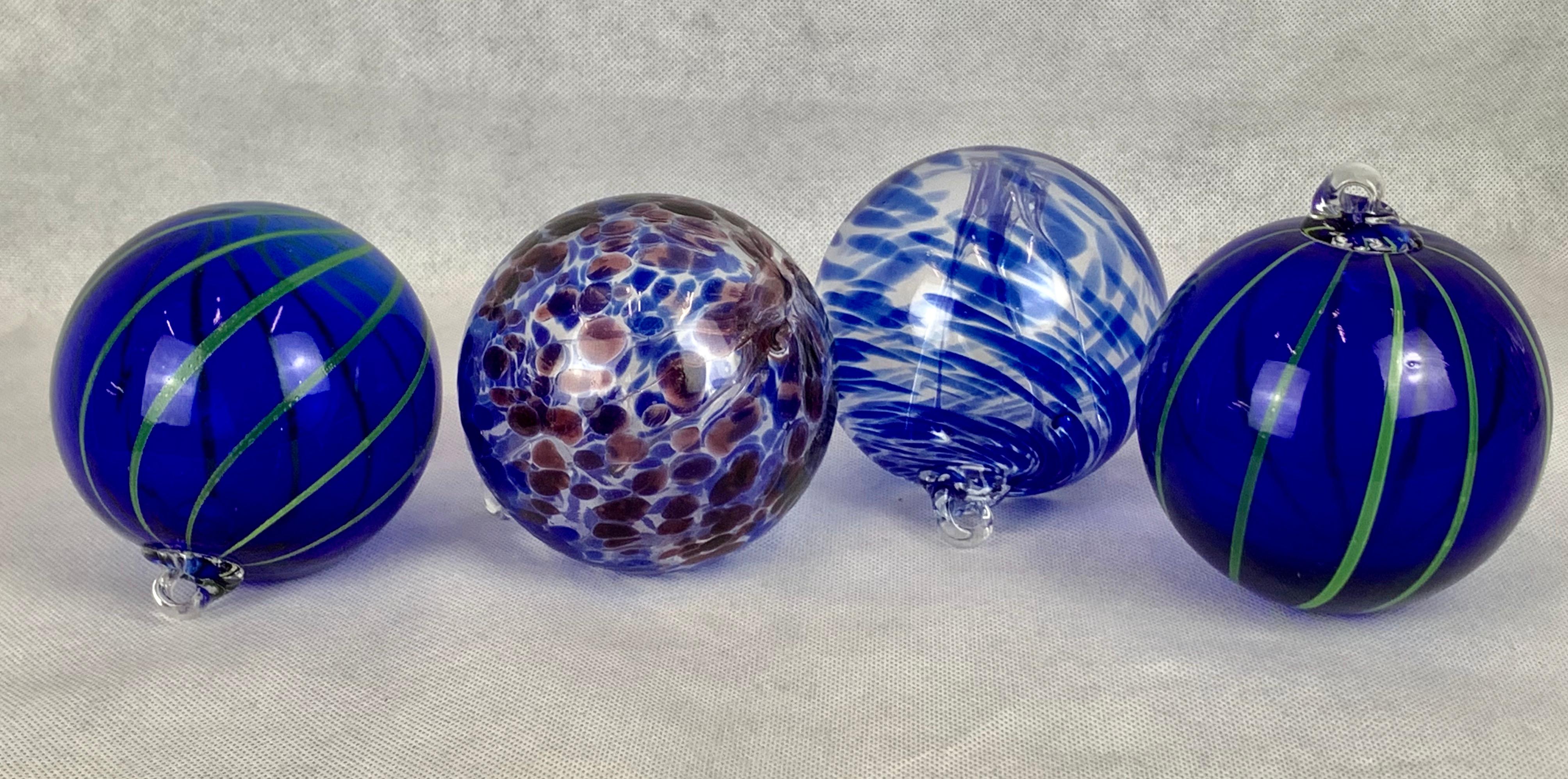Hand-Crafted Hand Blown Cobalt Glass Balls-Set of Four 