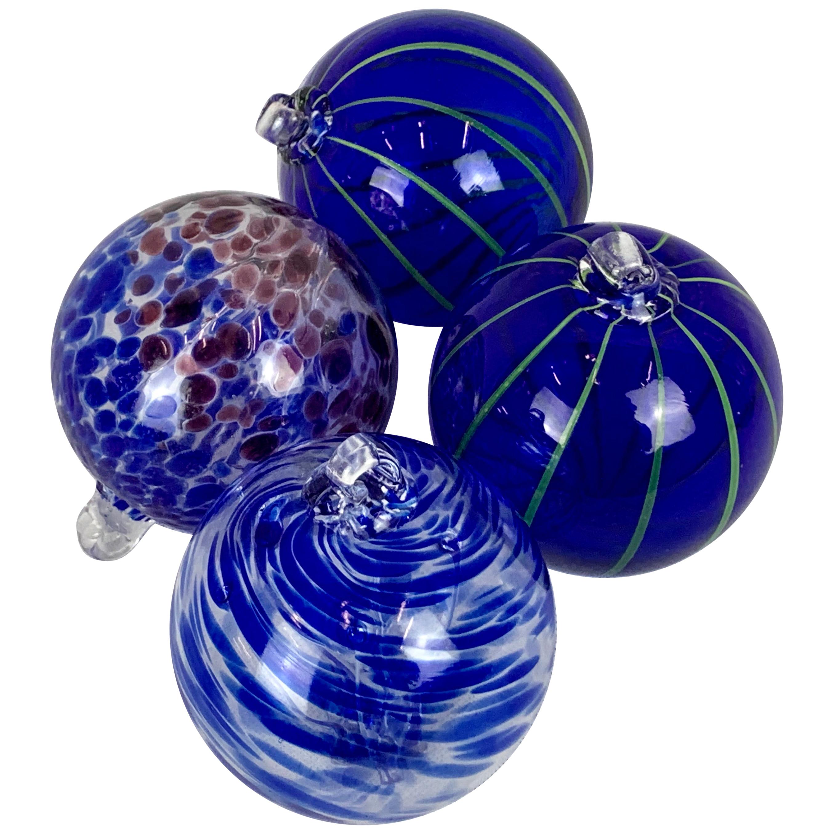 Hand Blown Cobalt Glass Balls-Set of Four 
