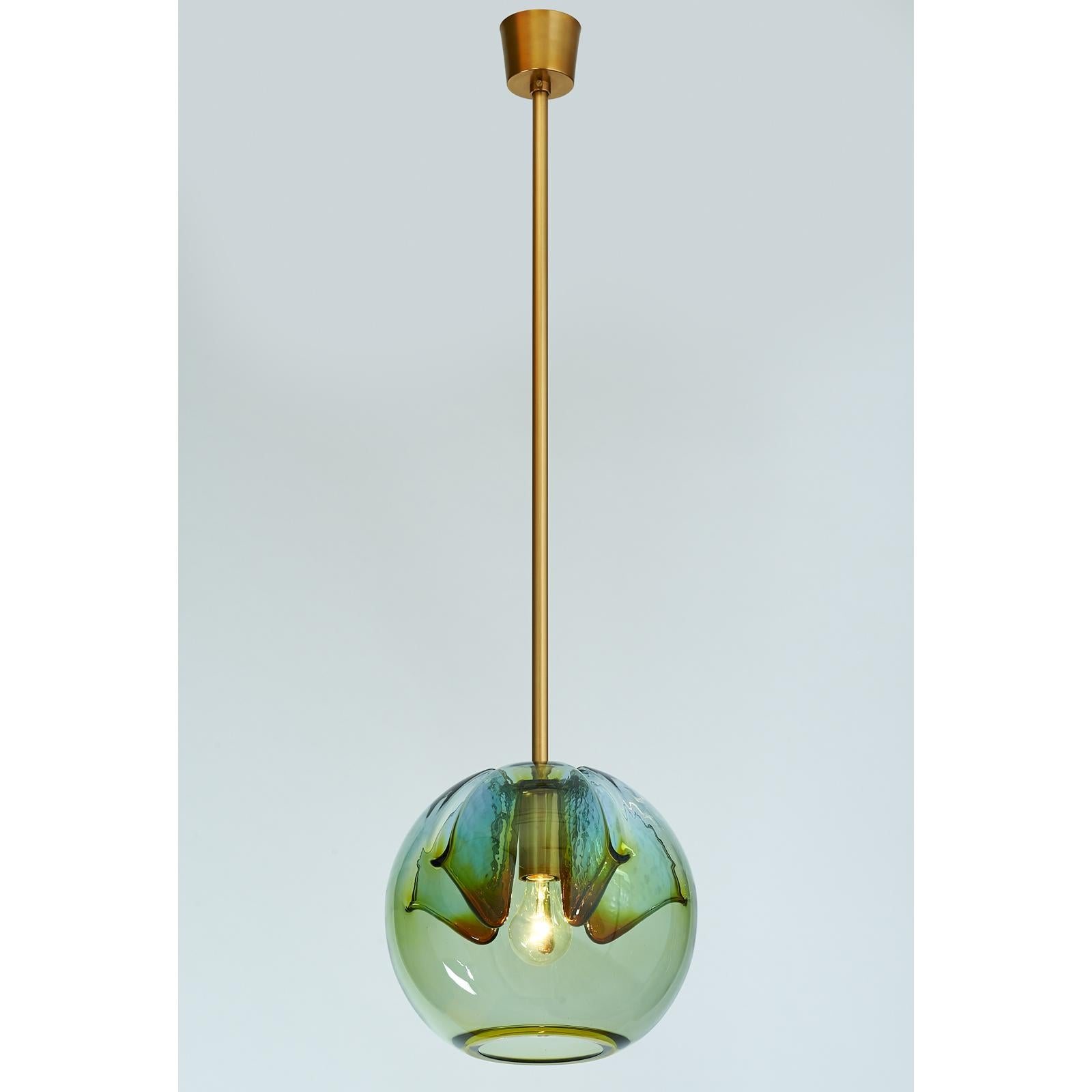 Mid-Century Modern Set of Two Blown Colored Glass Pendant Lanterns, Italy, 1970s