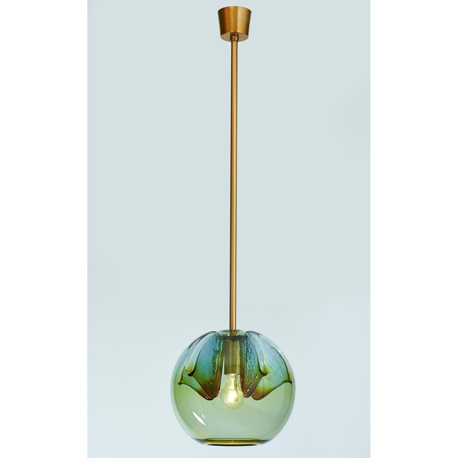 Italian Set of Two Blown Colored Glass Pendant Lanterns, Italy, 1970s