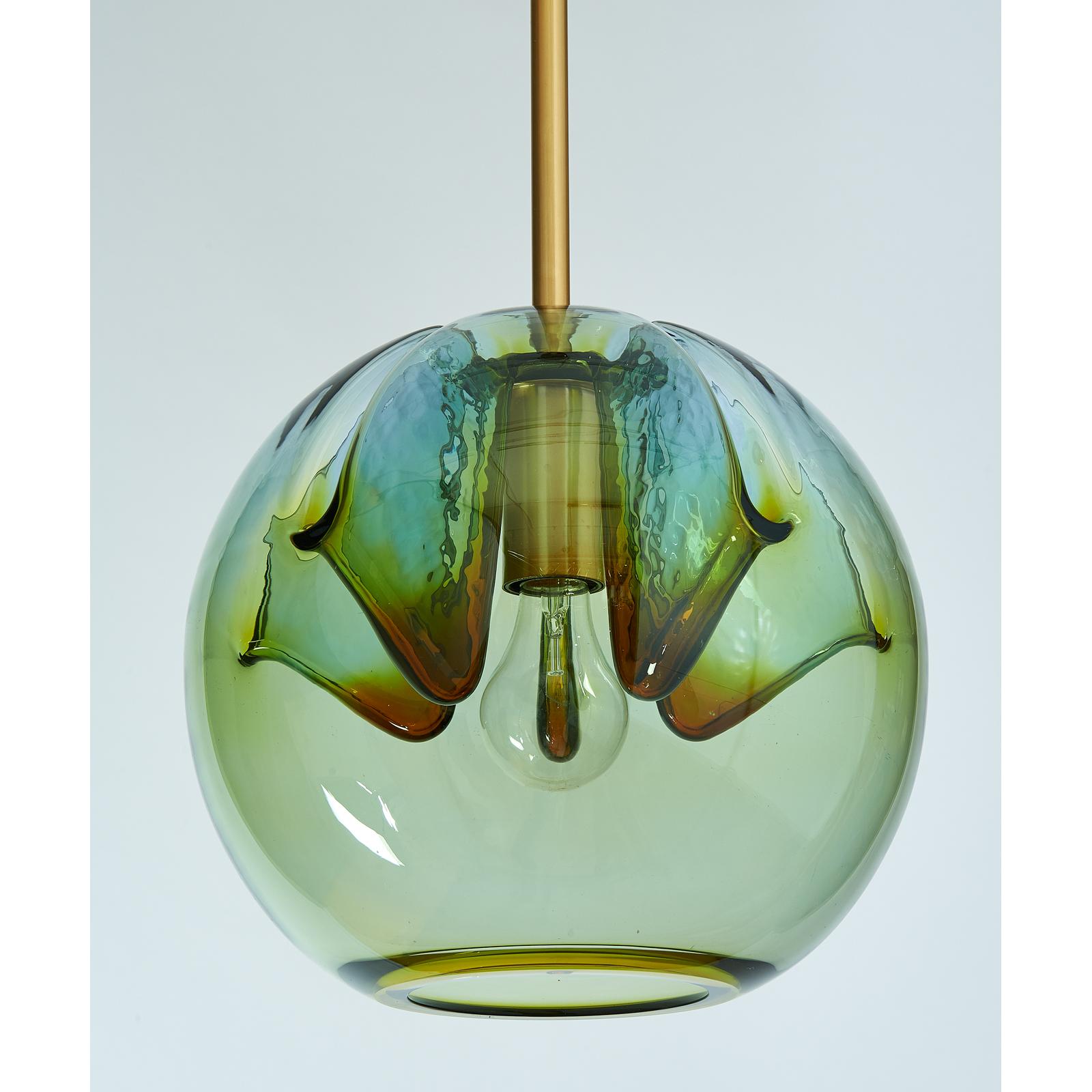 Set of Two Blown Colored Glass Pendant Lanterns, Italy, 1970s In Good Condition In New York, NY