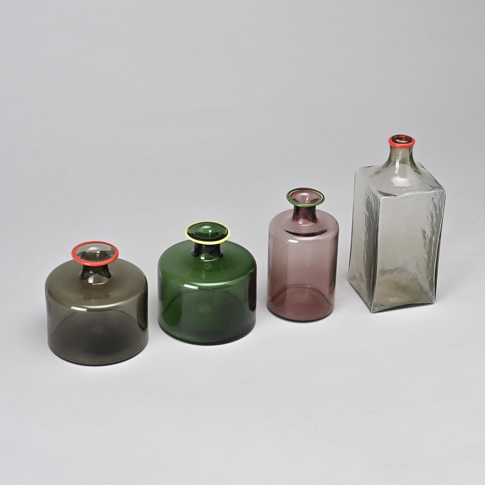 Mid-Century Modern Set of Four Blown Glass bottles, Venini Italia circa 1960  For Sale