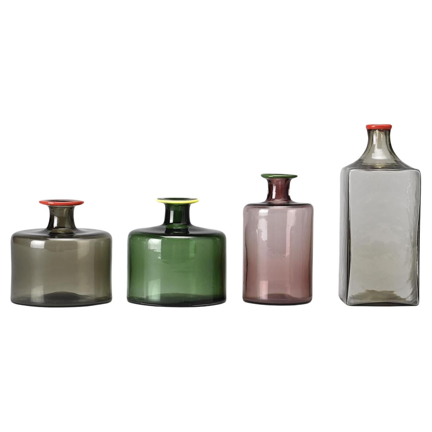 Set of Four Blown Glass bottles, Venini Italia circa 1960  For Sale