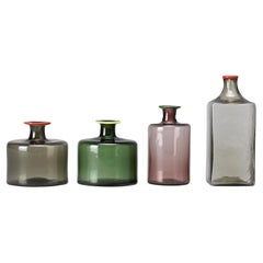 Retro Set of Four Blown Glass bottles, Venini Italia circa 1960 