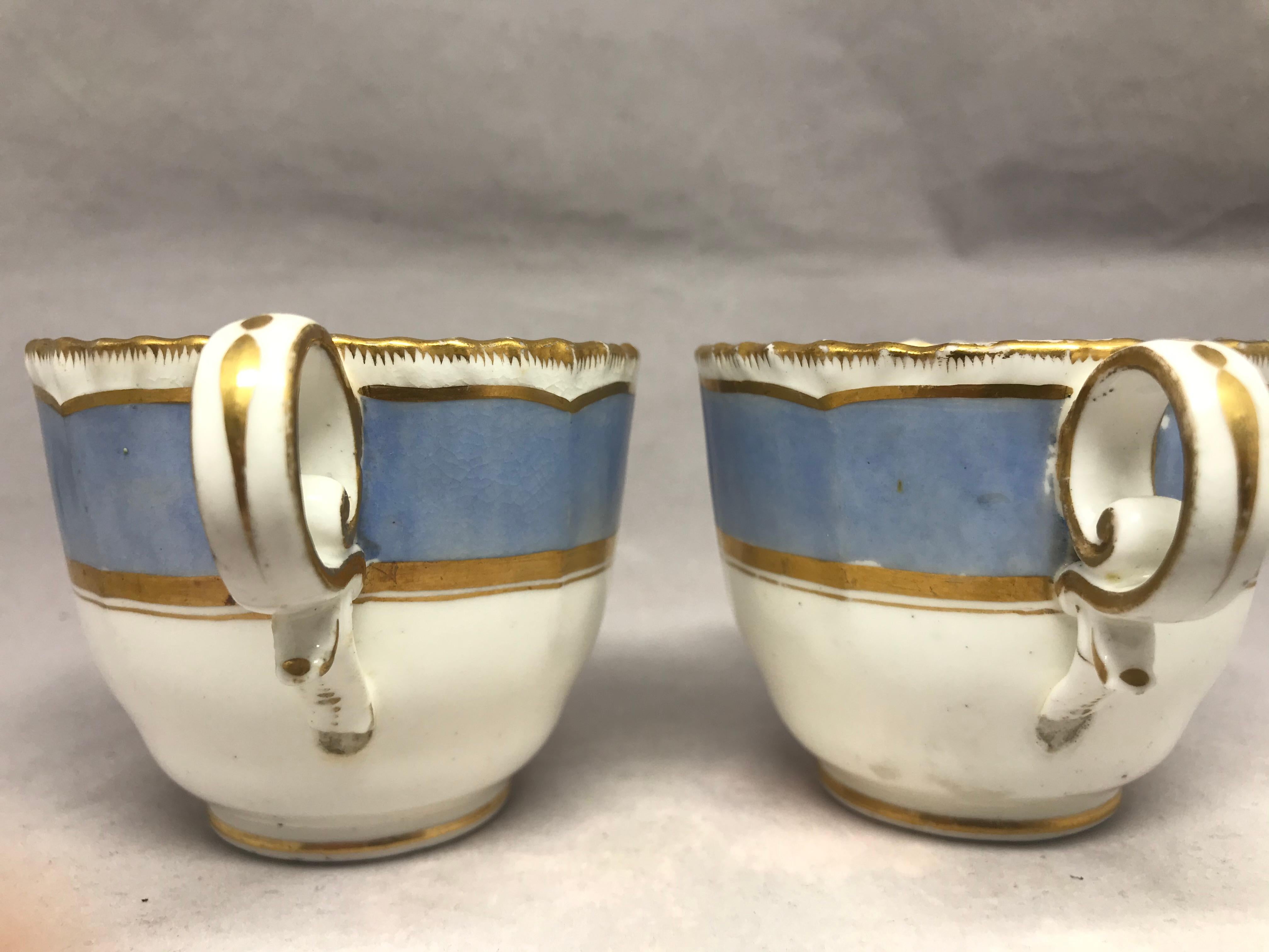 Set of Four Blue and Gilt Painted English Scenes Coffee Cups For Sale 6
