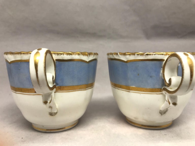 Set of Four Blue and Gilt Painted English Scenes Coffee Cups For Sale