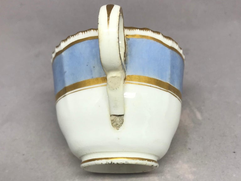 Set of Four Blue and Gilt Painted English Scenes Coffee Cups For Sale