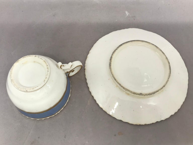 Set of Four Blue and Gilt Painted English Scenes Coffee Cups For Sale