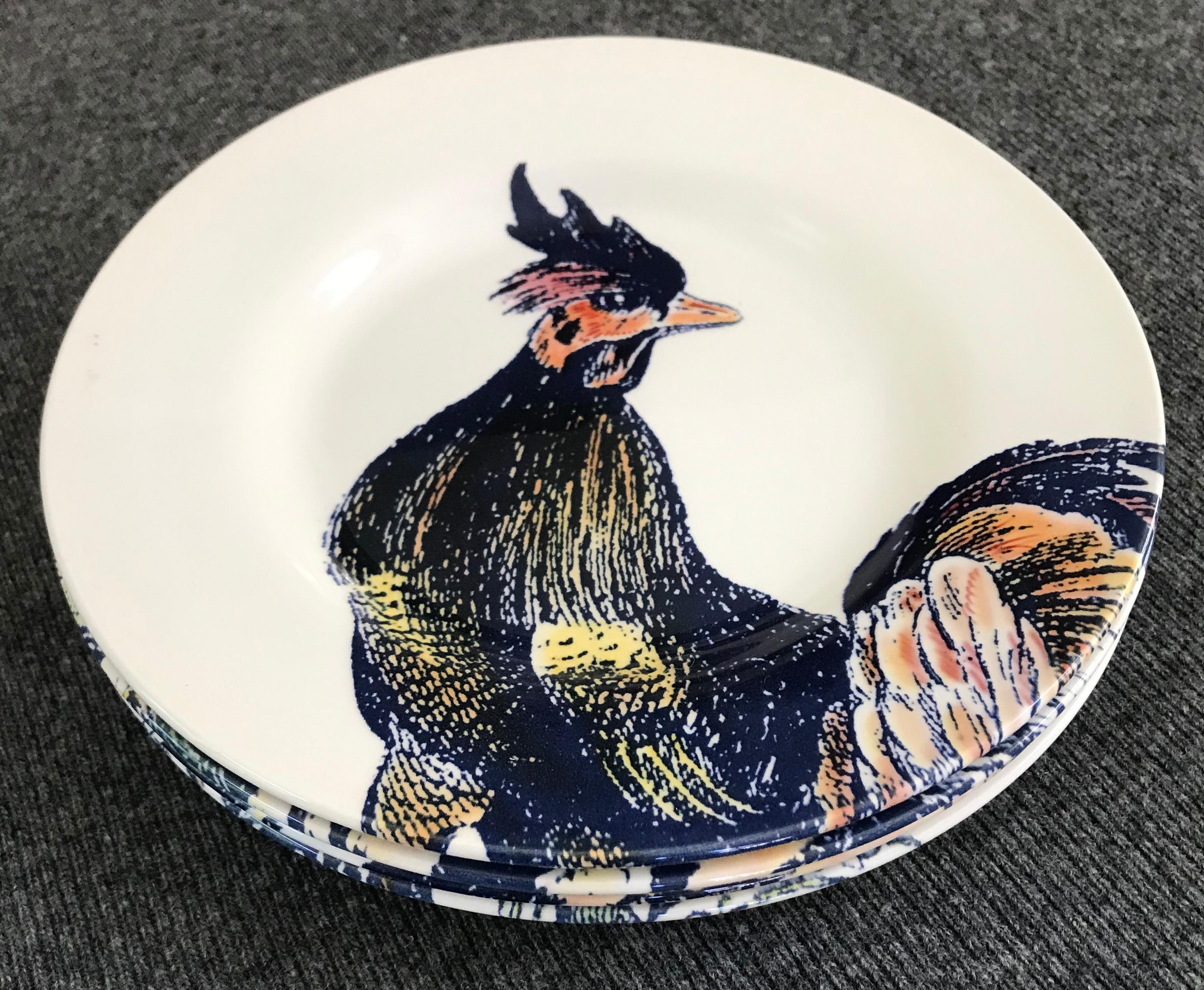 Ceramic Set of Four Blue and White Bird Plates For Sale