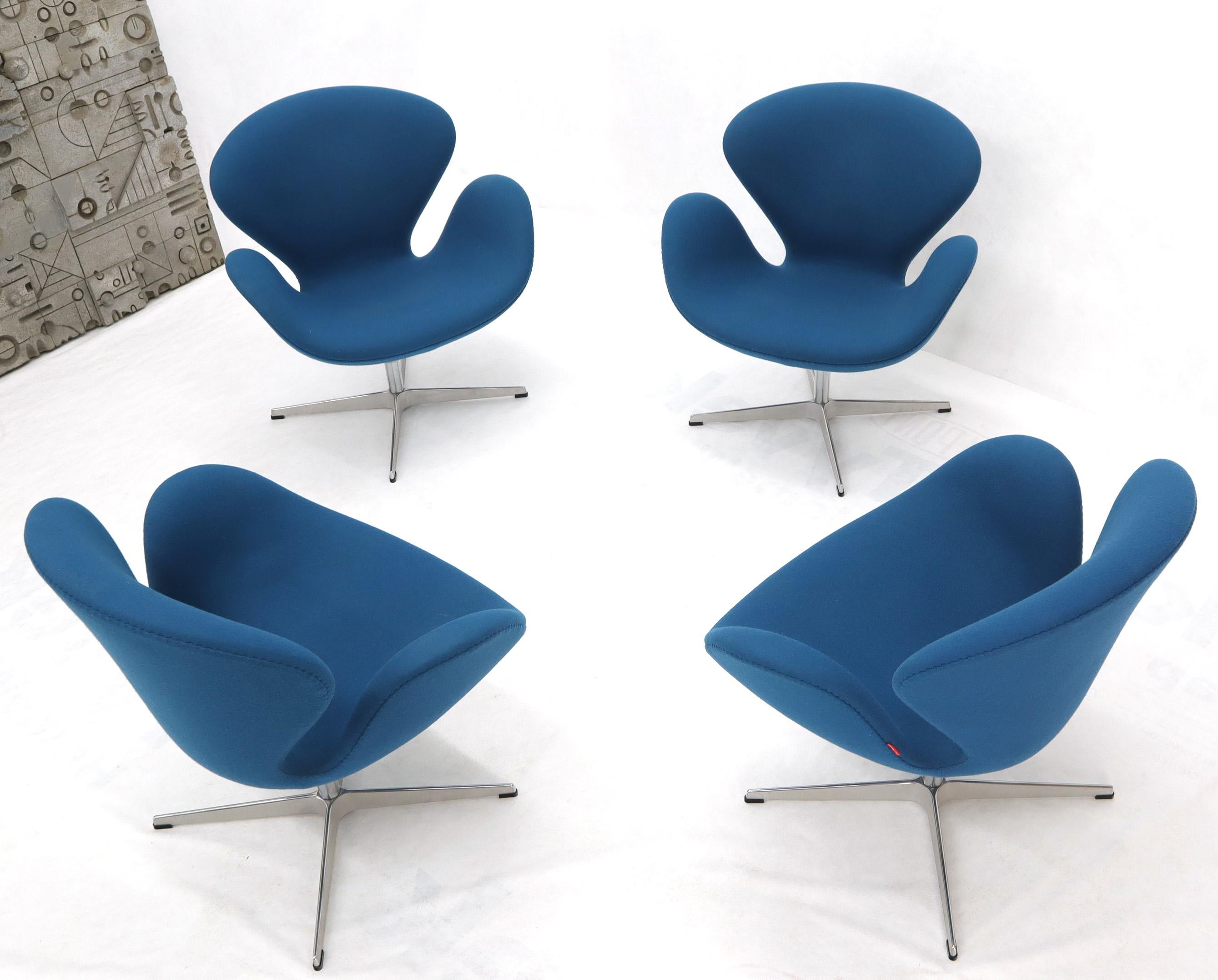 Set of 4 Mid-Century Modern thick boiled wool upholstery Swan chairs.
