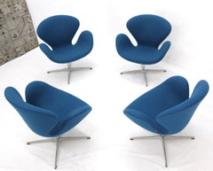 Set of Four Blue Boiled Wood Upholstery Swan Chairs Arne Jacobsen Fritz Hansen