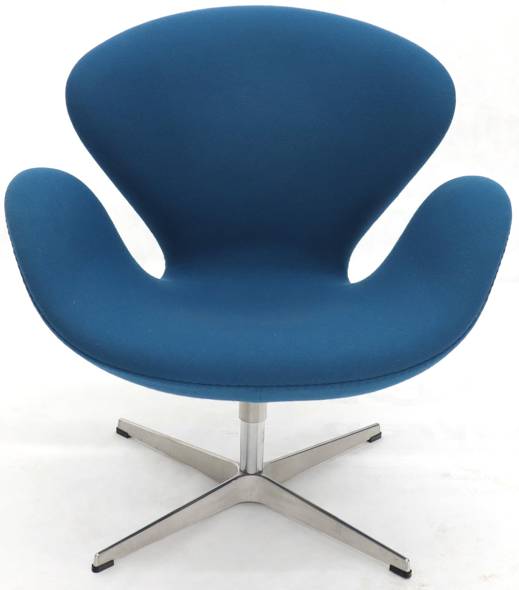 Danish Set of Four Blue Boiled Wood Upholstery Swan Chairs Arne Jacobsen Fritz Hansen For Sale