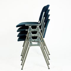 Set of Four Blue Castelli Dsc 106 Stacking Chairs by Giancarlo Piretti, Italy