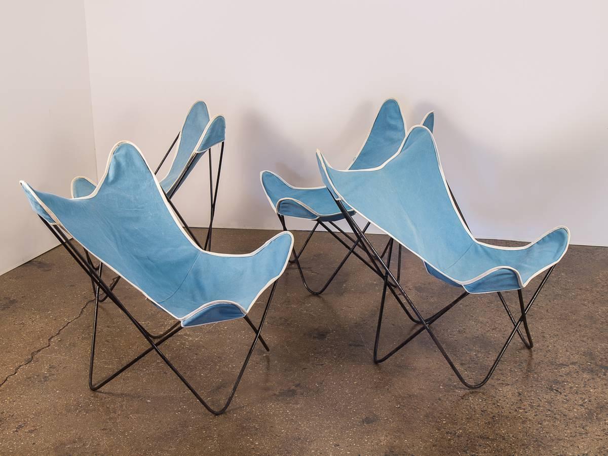 Mid-Century Modern Set of Four Blue Hardoy Butterfly Chairs