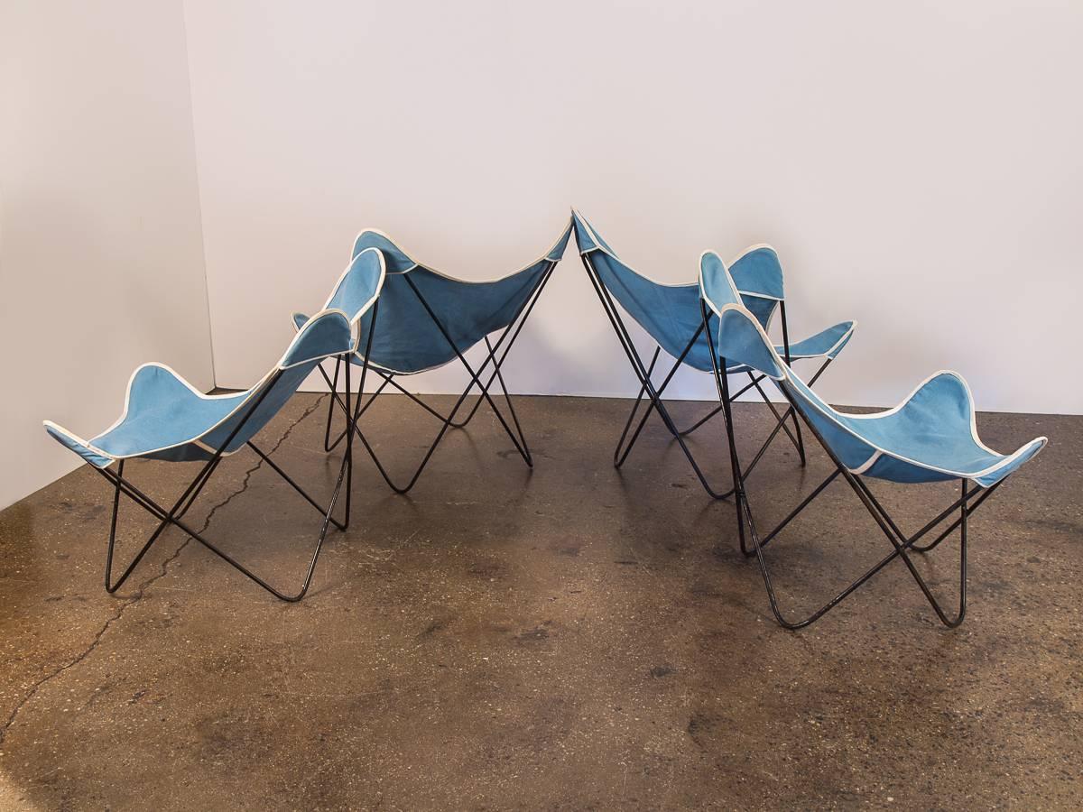 American Set of Four Blue Hardoy Butterfly Chairs