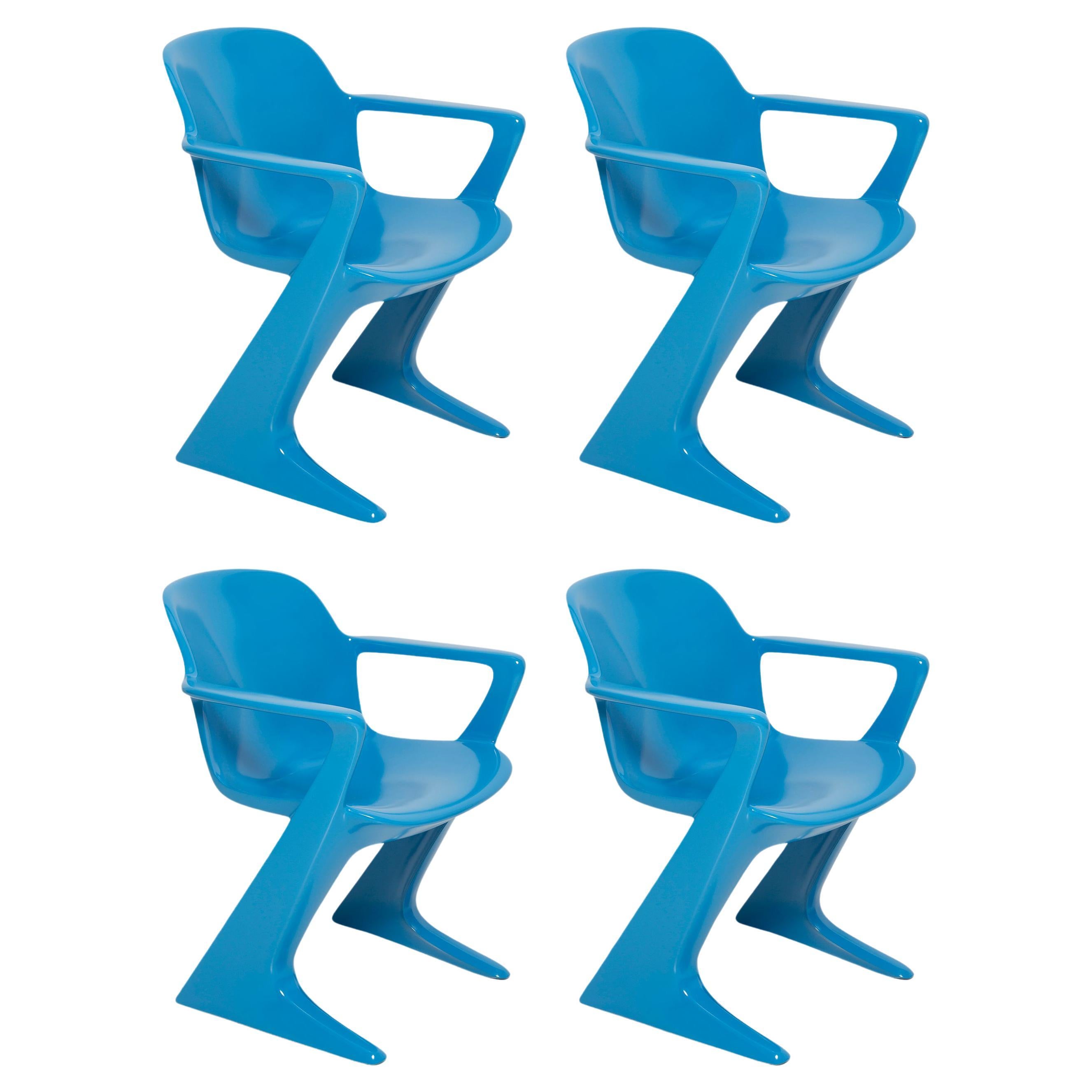 Satz von vier blauen Kangaroo-Stühlen entworfen von Ernst Moeckl, Deutschland, 1960er Jahre
