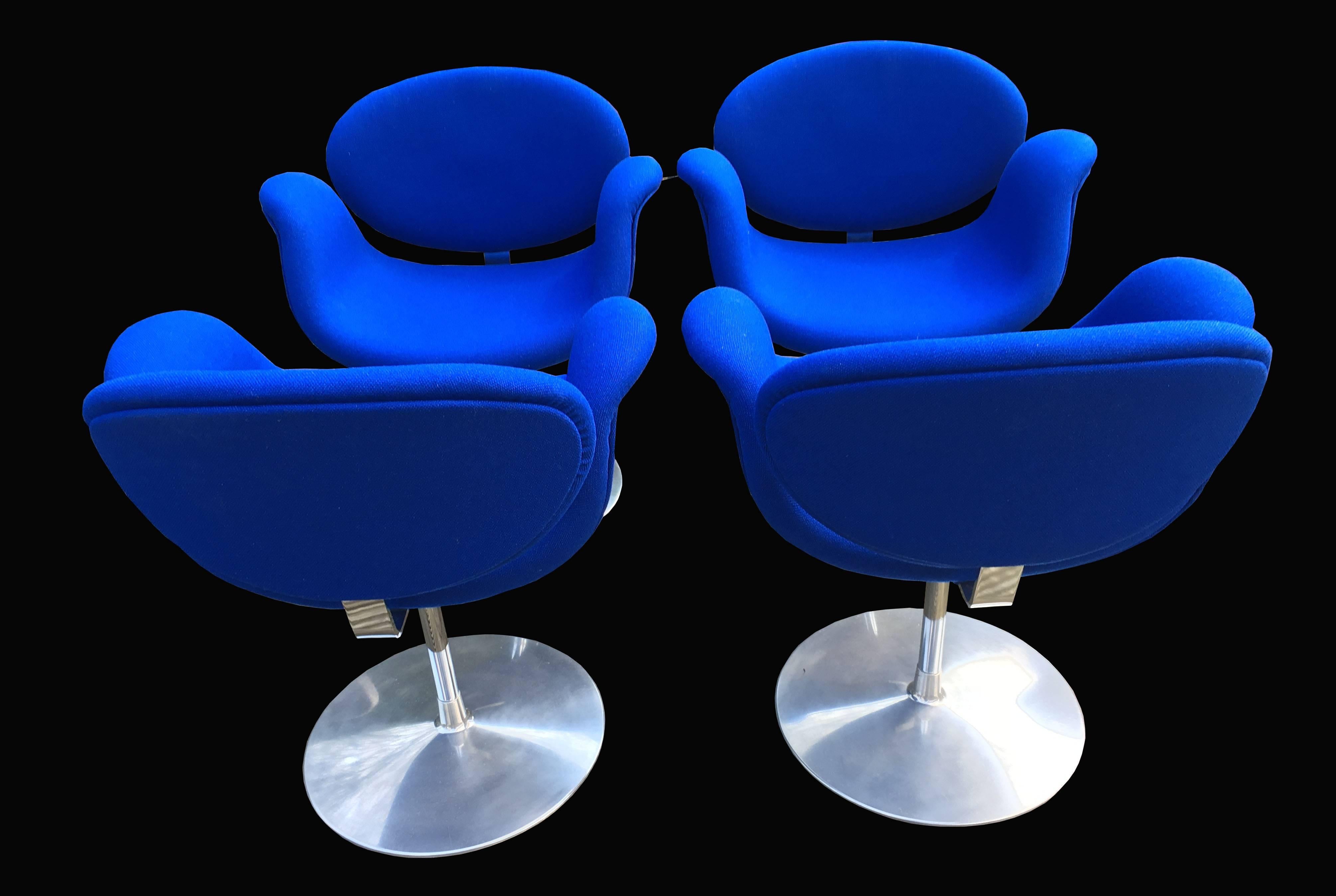 Danish Set of Four Blue 'Little Tulip' Chairs by Pierre Paulin for Artifort