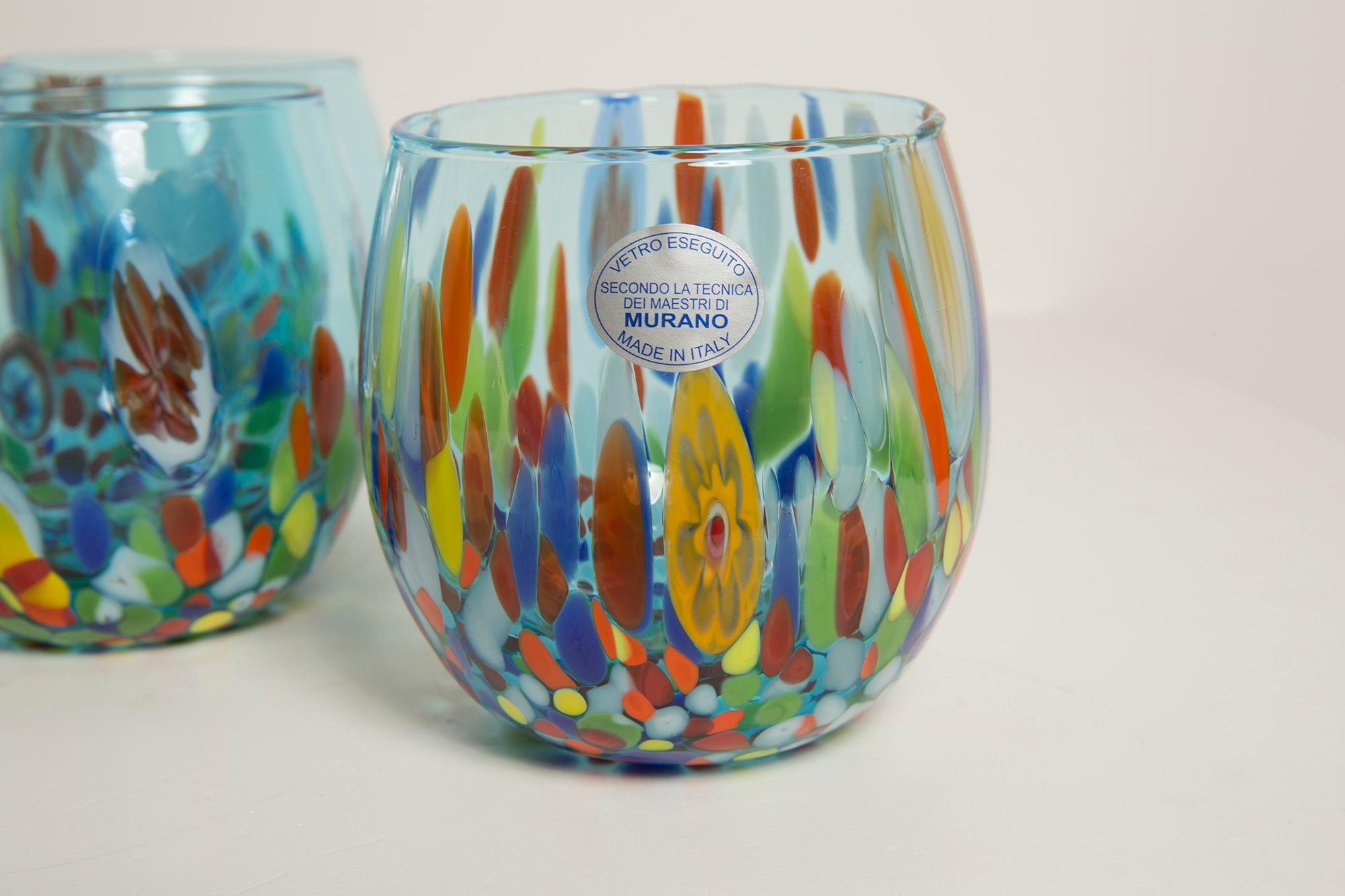 Ensemble de quatre verres bleus de Murano, Italie, Europe, années 2000 en vente 2