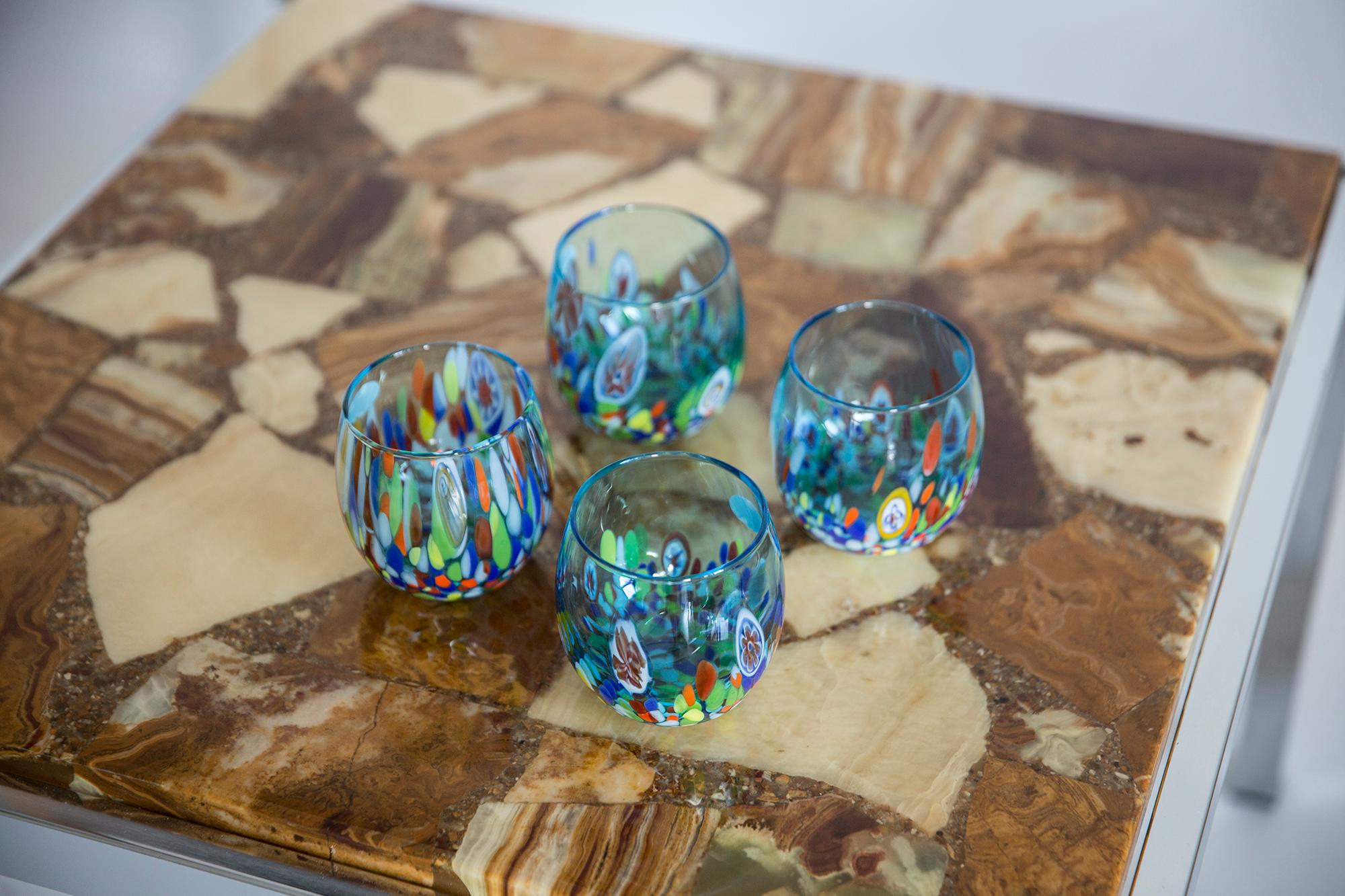 Mid-Century Modern Set of Four Blue Murano Glasses, Italy, Europe, 2000s For Sale