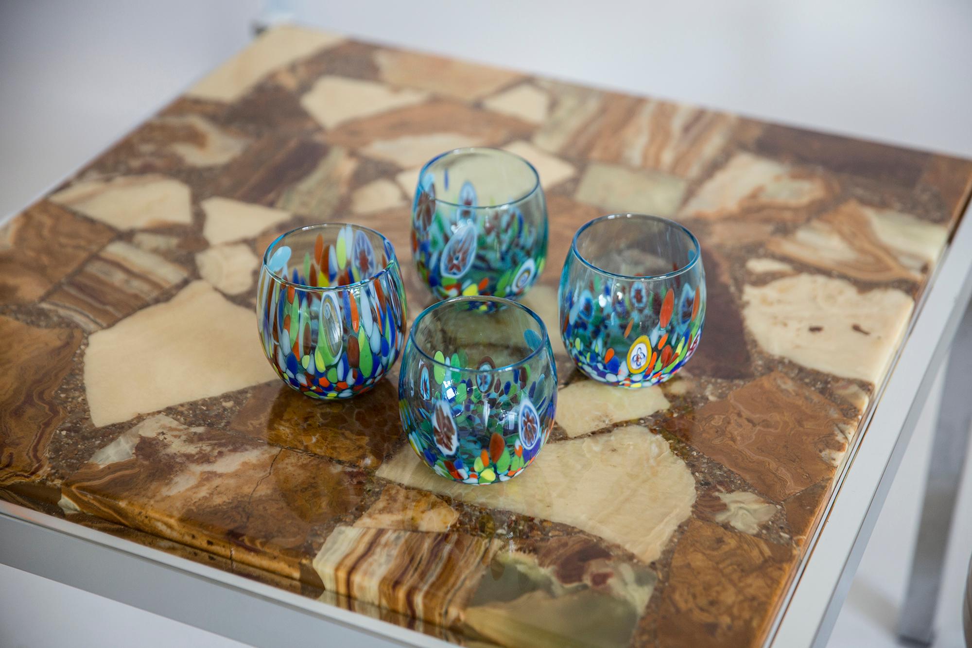 Hand-Crafted Set of Four Blue Murano Glasses, Italy, Europe, 2000s For Sale