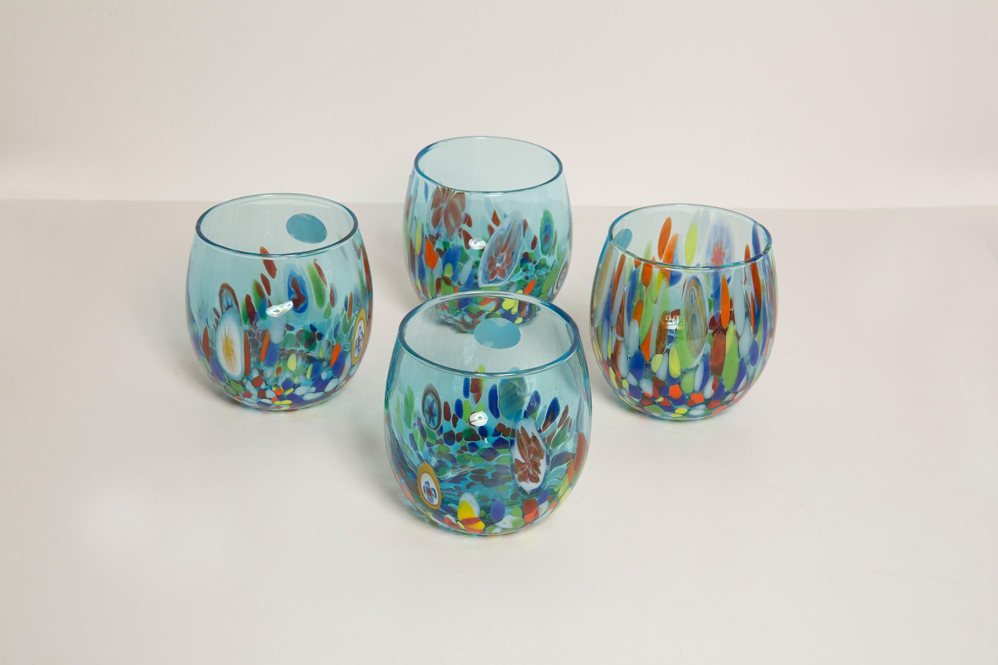 Contemporary Set of Four Blue Murano Glasses, Italy, Europe, 2000s For Sale