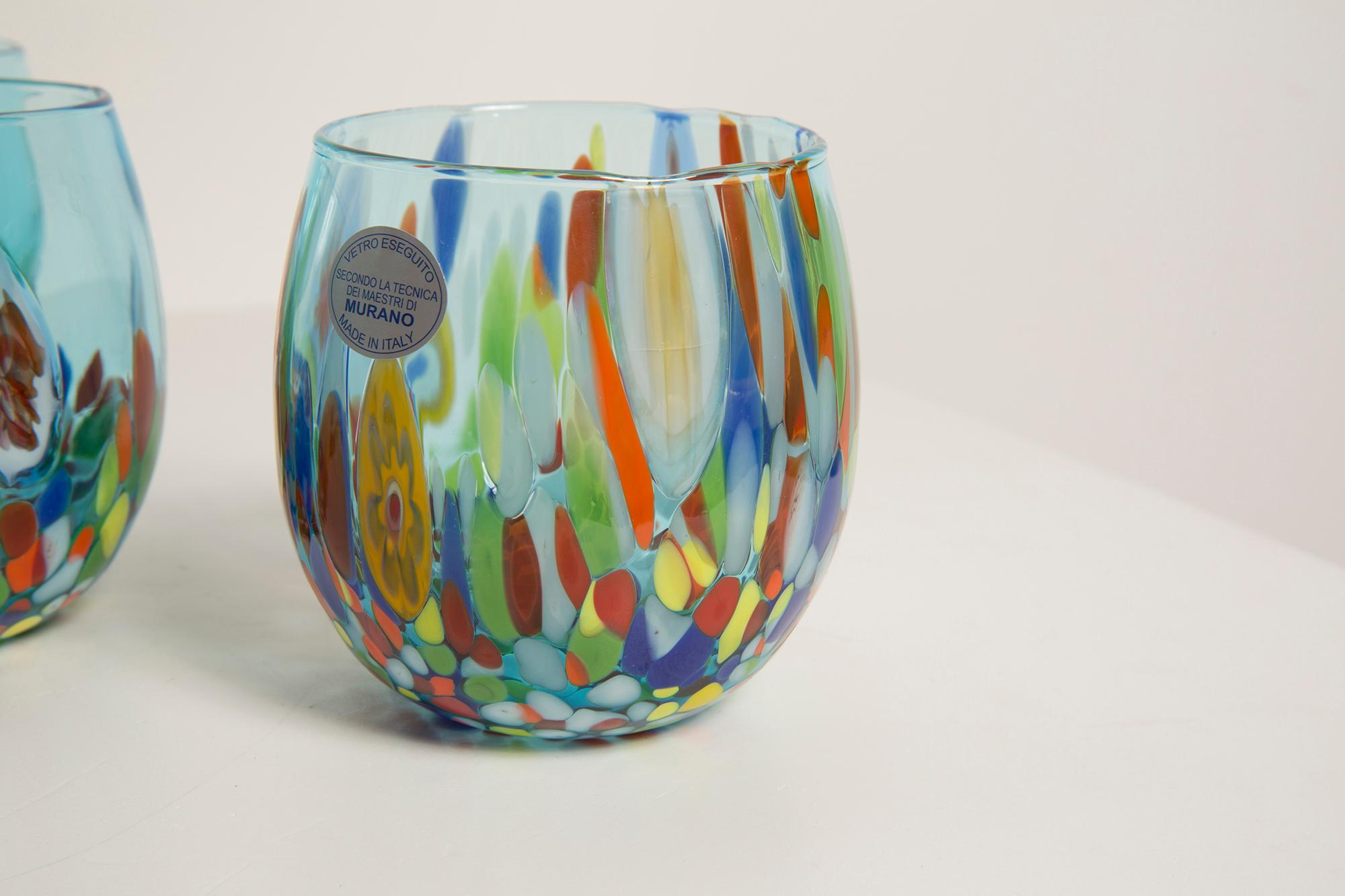 Set of Four Blue Murano Glasses, Italy, Europe, 2000s For Sale 2