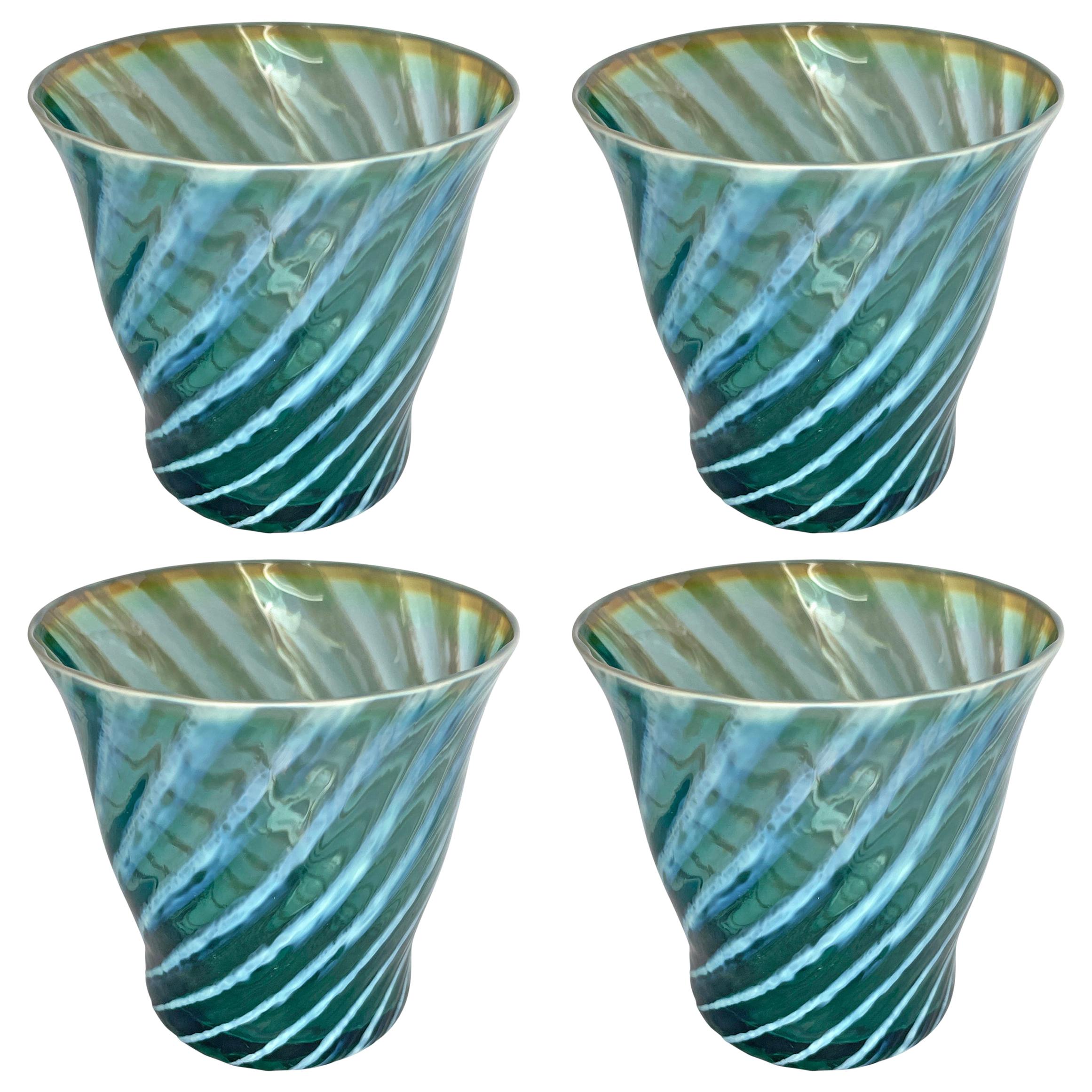 Set of Four Blue Opaline Glasses