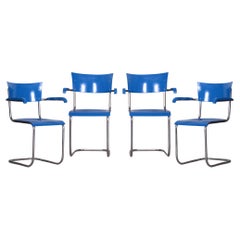 Set of Four Blue Restored Beech Armchairs by Mart Stam, Germany, 1930s