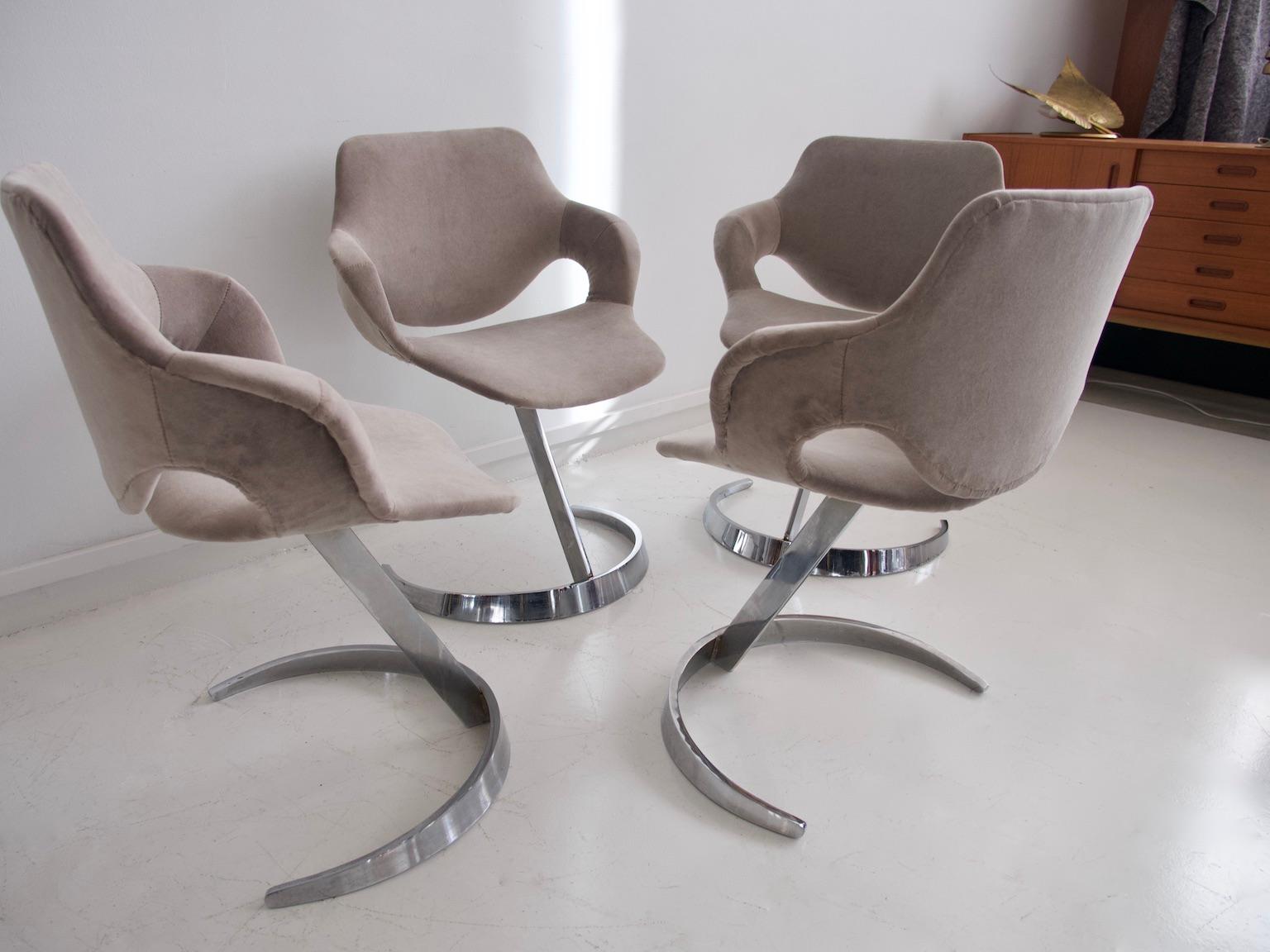 Set of Four Boris Tabacoff Chromed Steel Dining Chairs 10