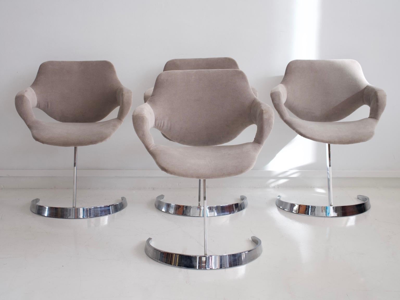 Space Age Set of Four Boris Tabacoff Chromed Steel Dining Chairs