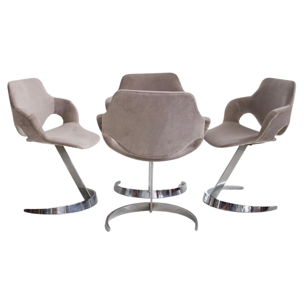 Set of Four Boris Tabacoff Chromed Steel Dining Chairs