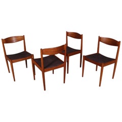 Set of Four Bramin Dining Chairs in Teak and Leather, Denmark, 1960s