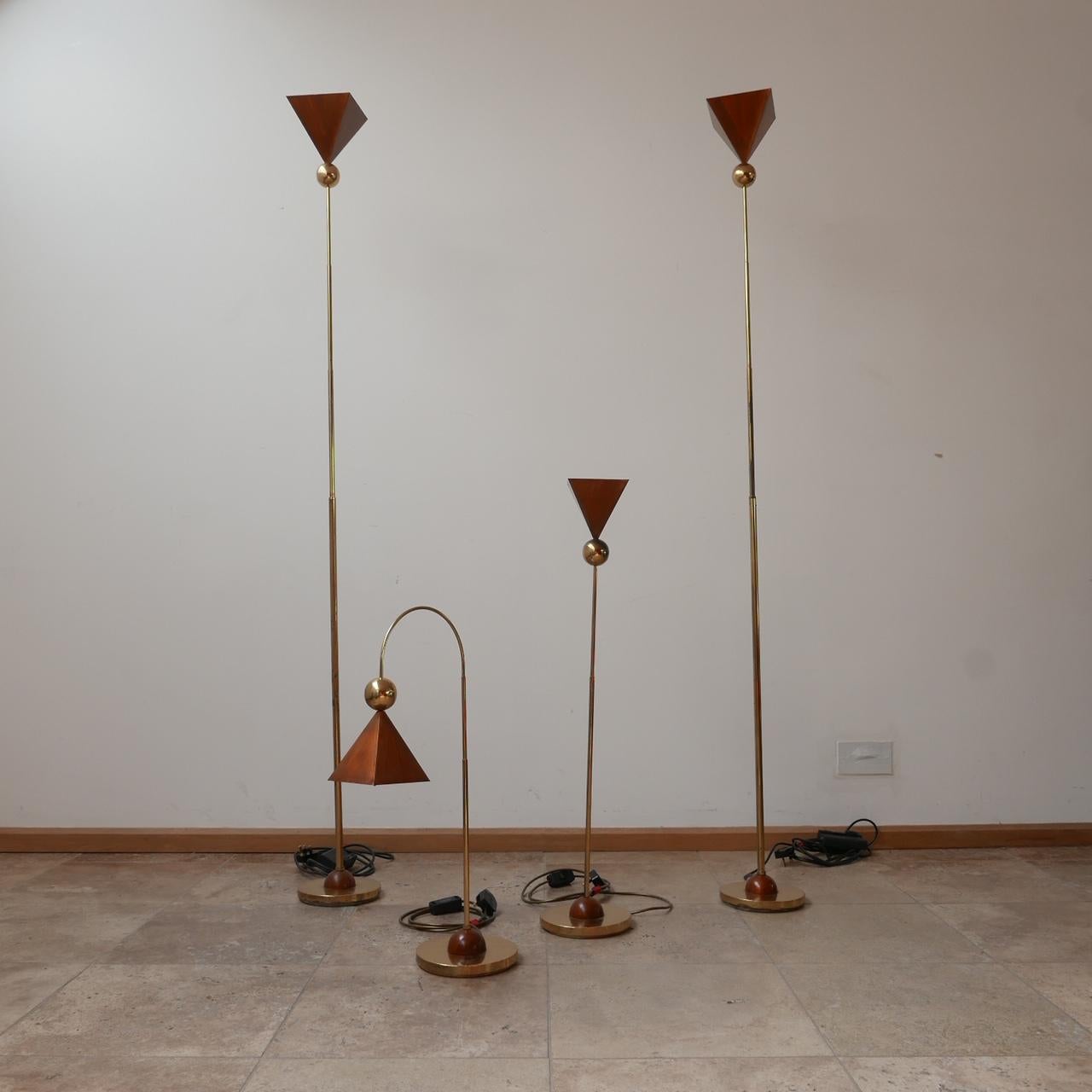 Set of Four Brass and Copper Mid-Century Italian Floor and Table Lamps In Good Condition In London, GB