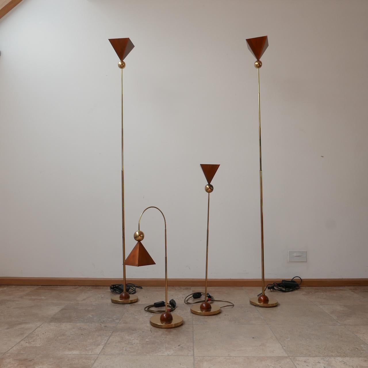 20th Century Set of Four Brass and Copper Mid-Century Italian Floor and Table Lamps