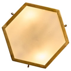 Set of Four Brass and Frosted Glass Hexagonal Wall Sconces