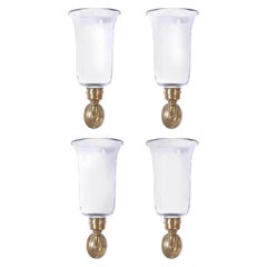 Antique Set of Four Brass and Glass Candle Hurricane Sconces, Priced Per Pair