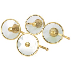 Set of Four Brass and Glass Coat Hooks Attributable to Fontana Arte, Italy 1950s
