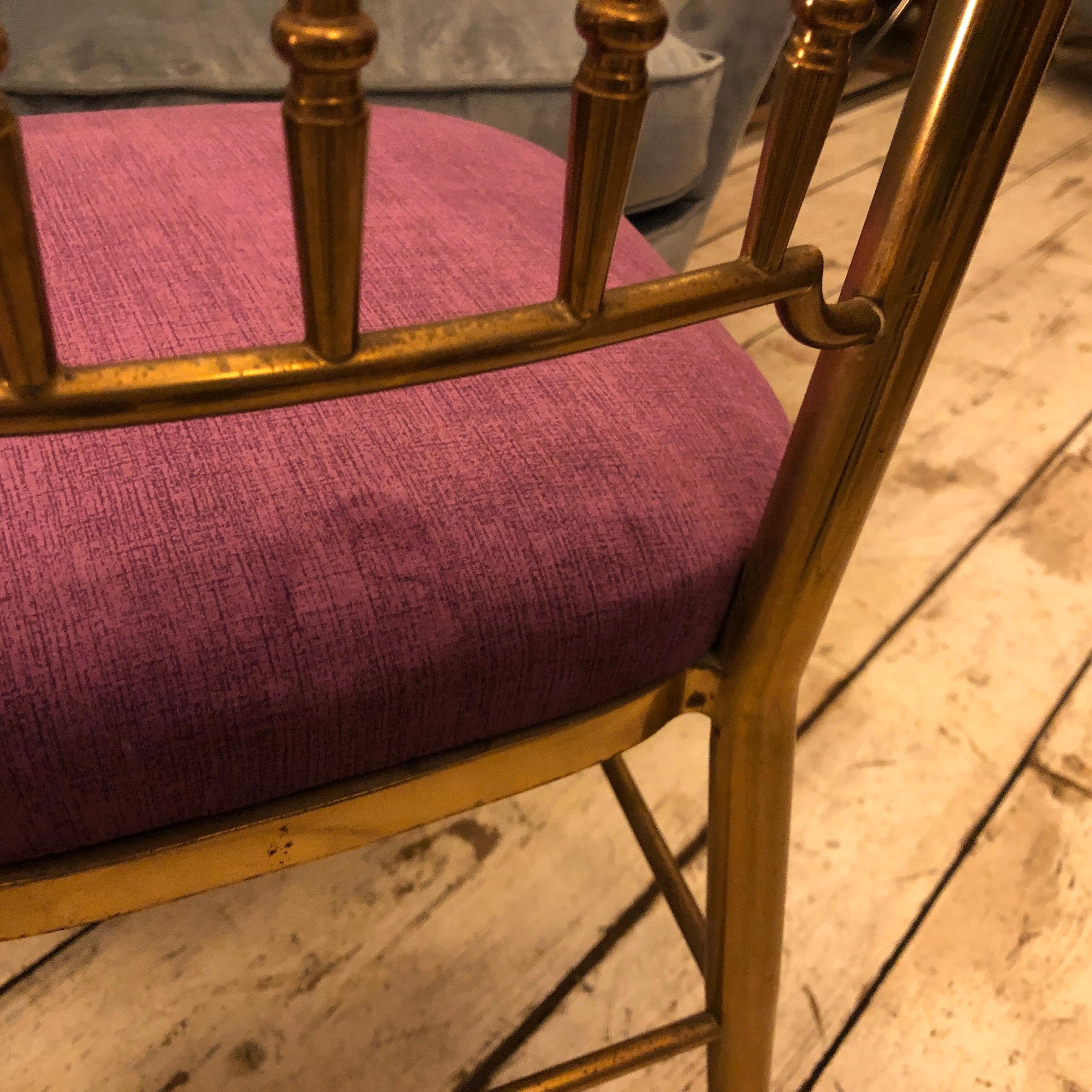 Set of Four Brass and Purple Velvet Chiavari Chairs, Italy, circa 1960 7