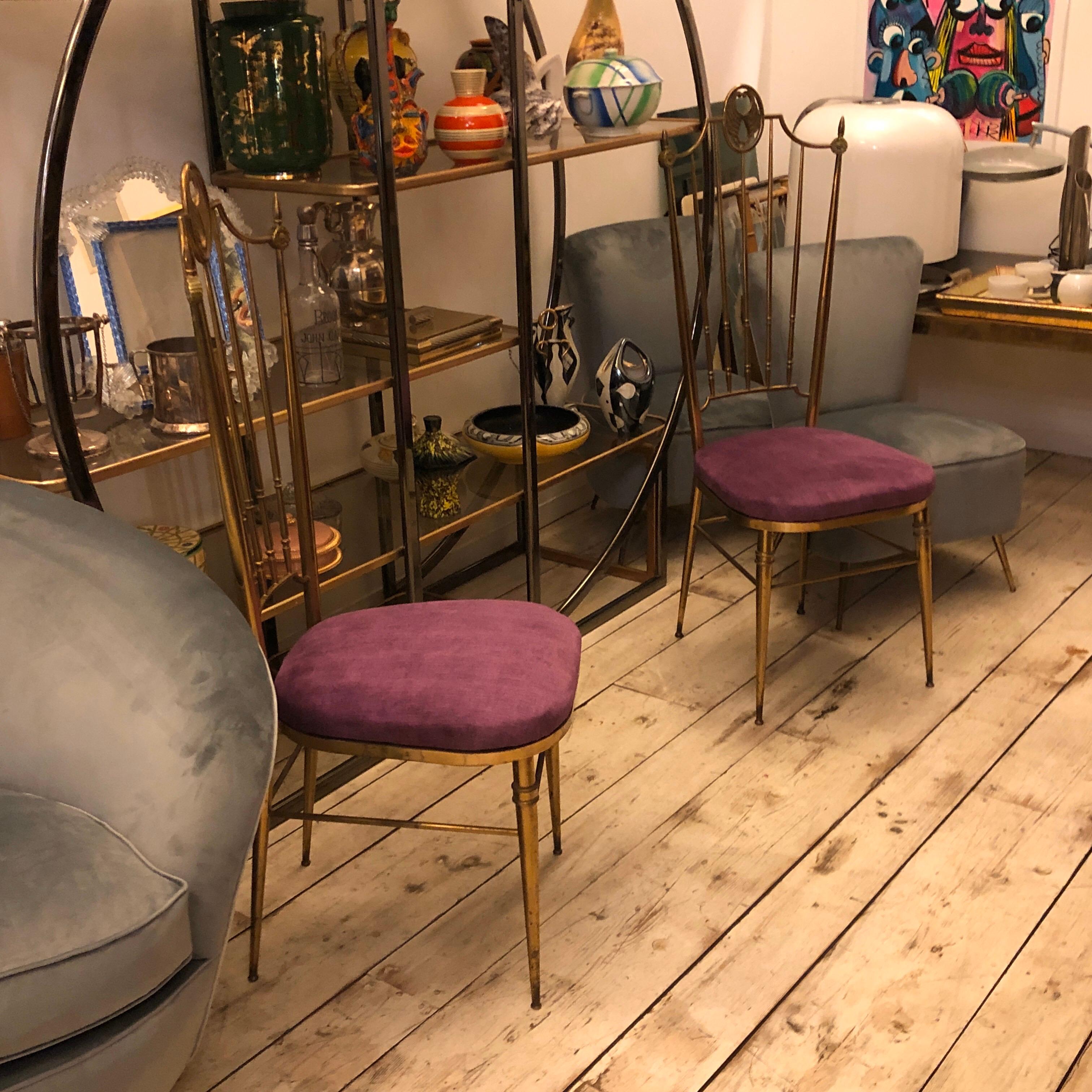 Set of Four Brass and Purple Velvet Chiavari Chairs, Italy, circa 1960 11