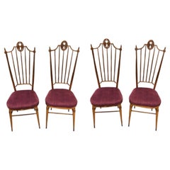 Set of Four Brass and Purple Velvet Chiavari Chairs, Italy, circa 1960