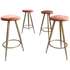 Set of Four Brass Bar Stools Gio Ponti Style