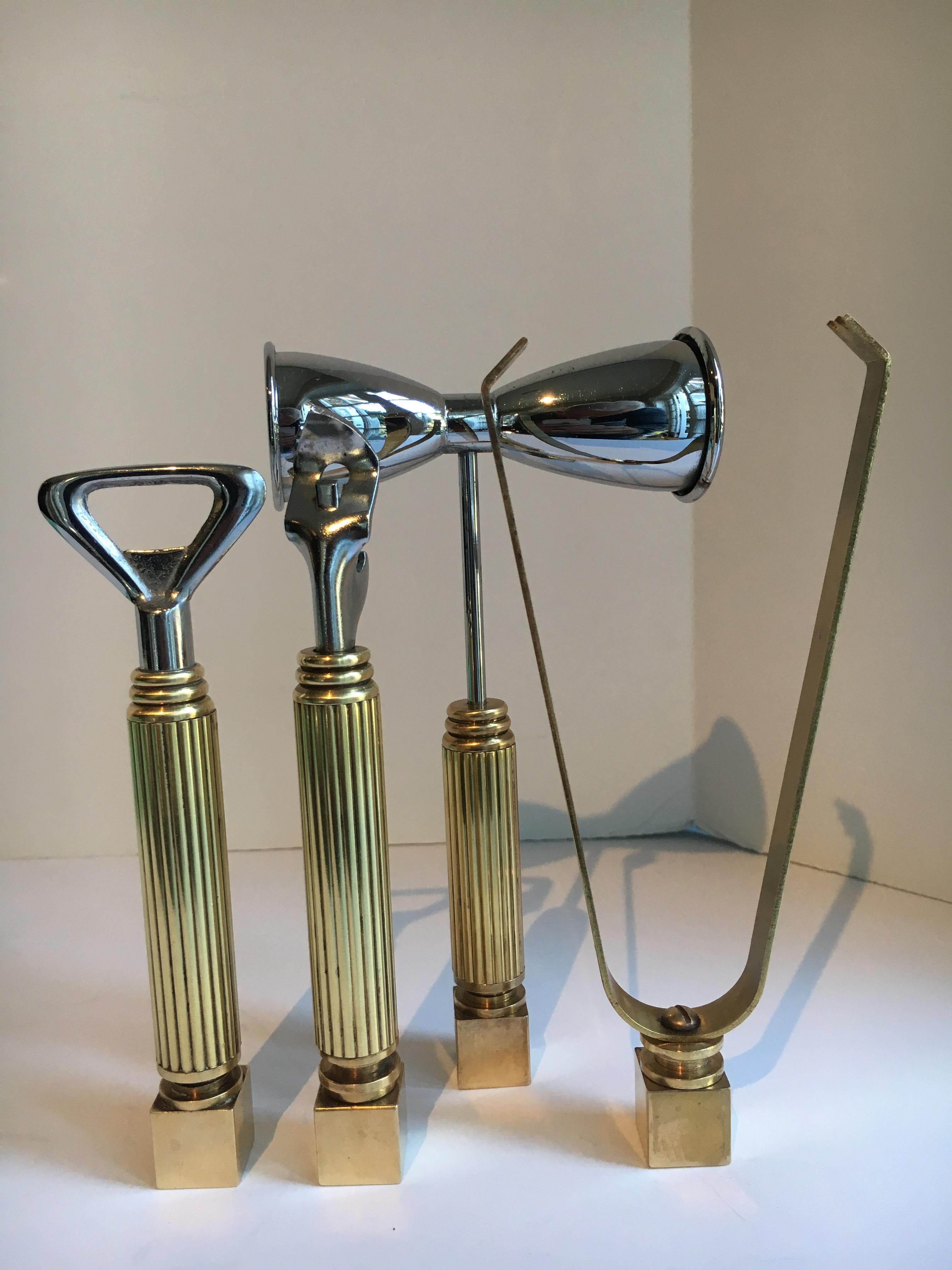 Set of Four Brass Bar Tools and Accessories In Good Condition In Los Angeles, CA