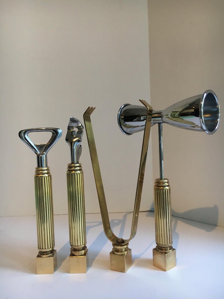 Set of Four Brass Bar Tools and Accessories at 1stDibs