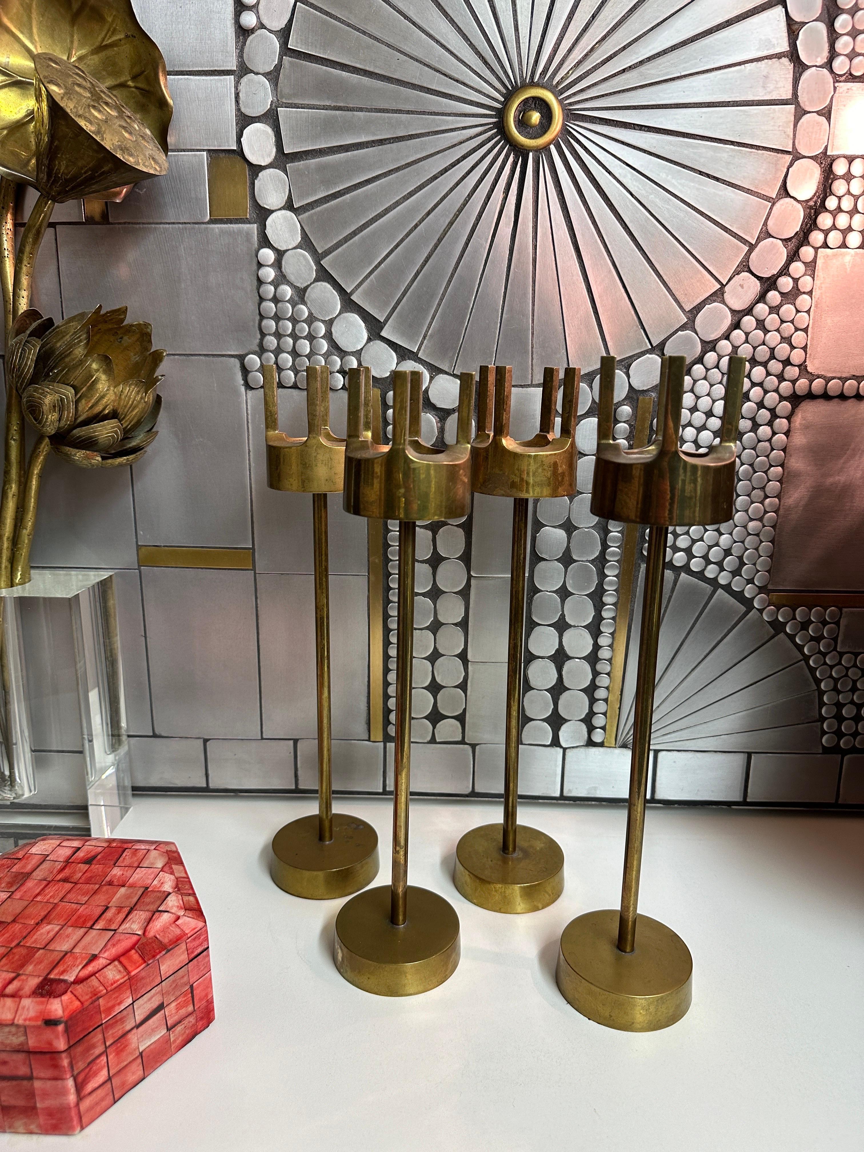 Mid-20th Century Set of Four Brass Candleholders For Sale
