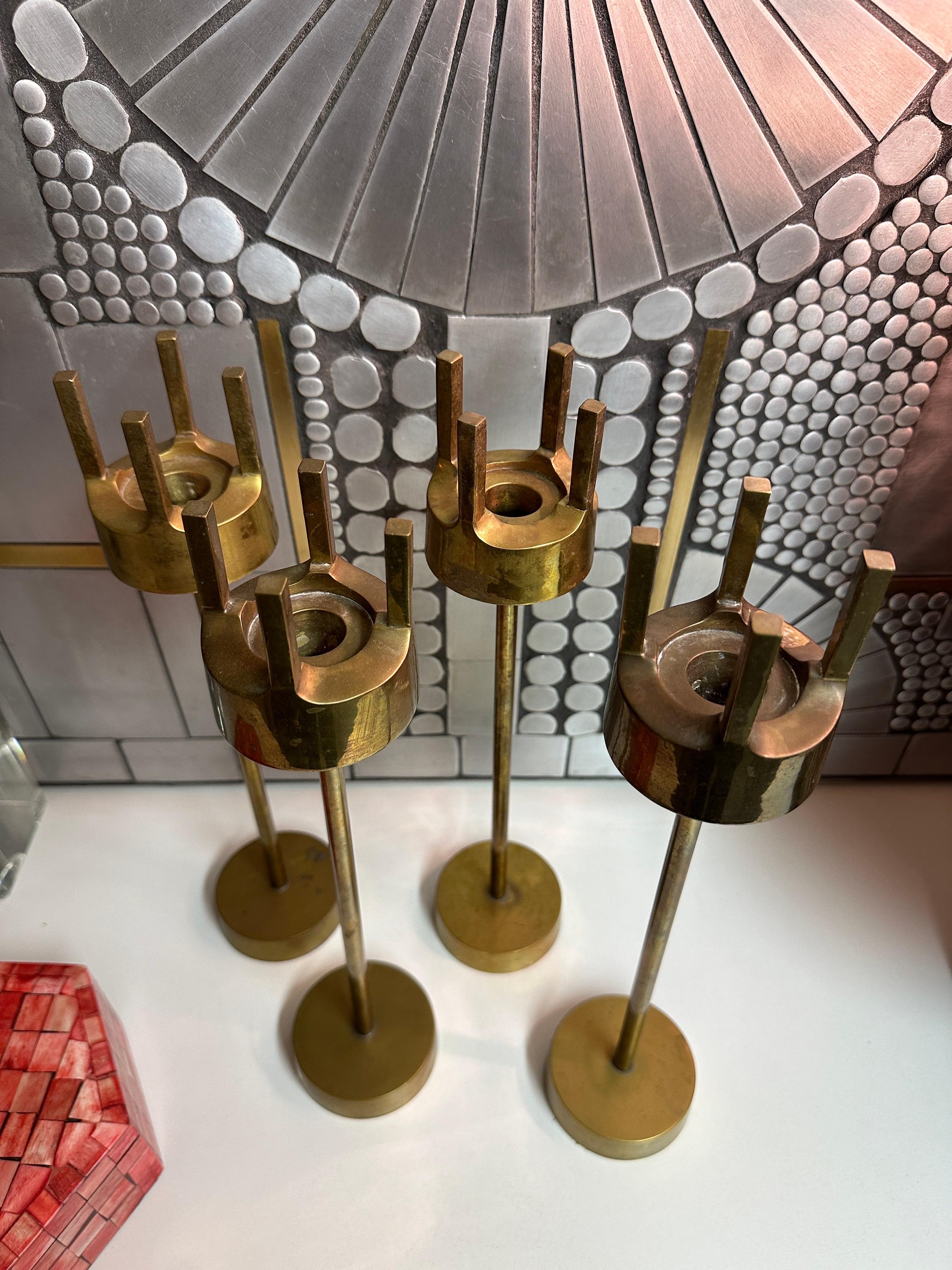 Set of Four Brass Candleholders For Sale 2
