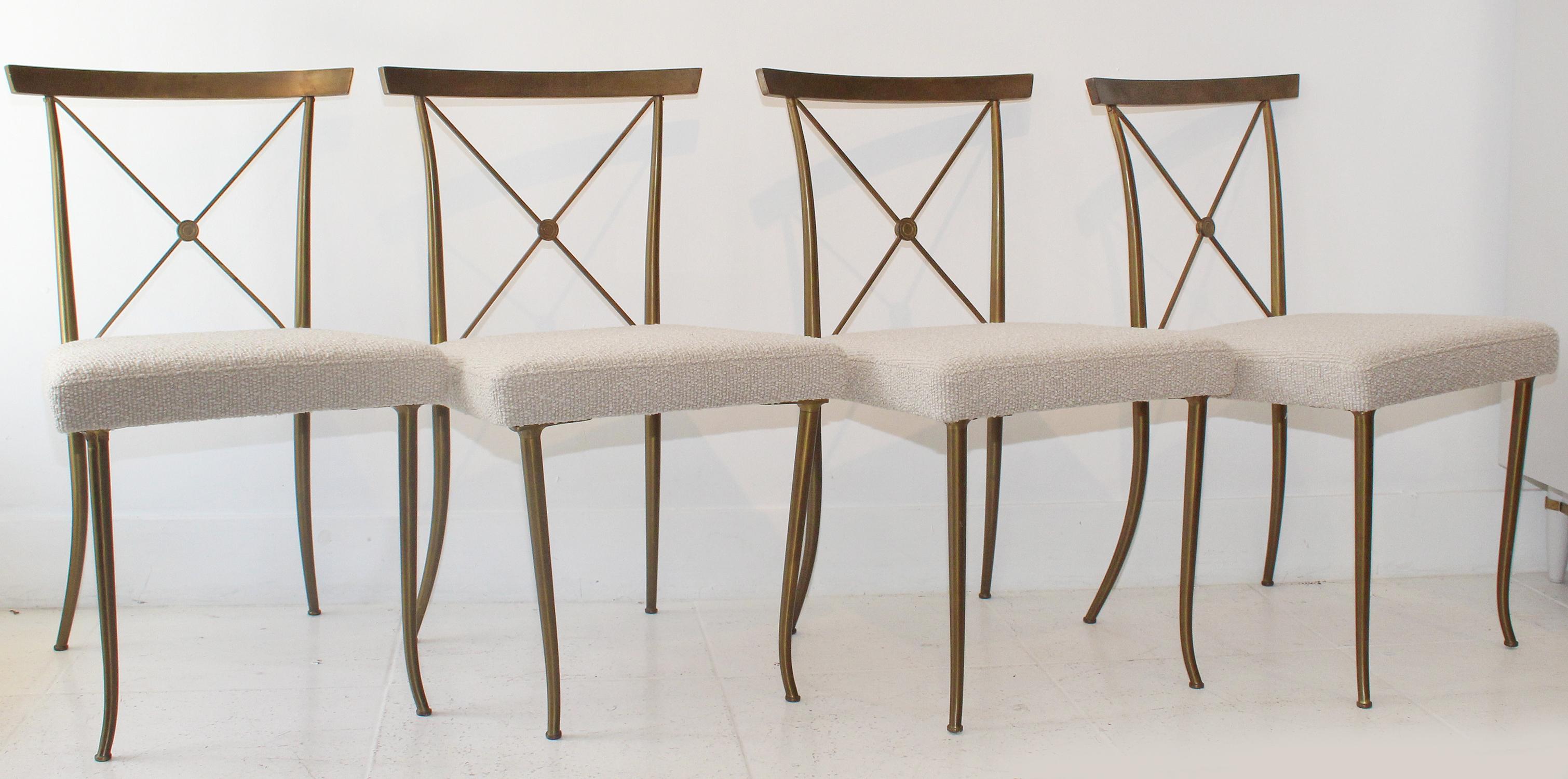 Ever-chic set of four solid brass neoclassical chairs by actor and Hollywood designer to the stars, William 