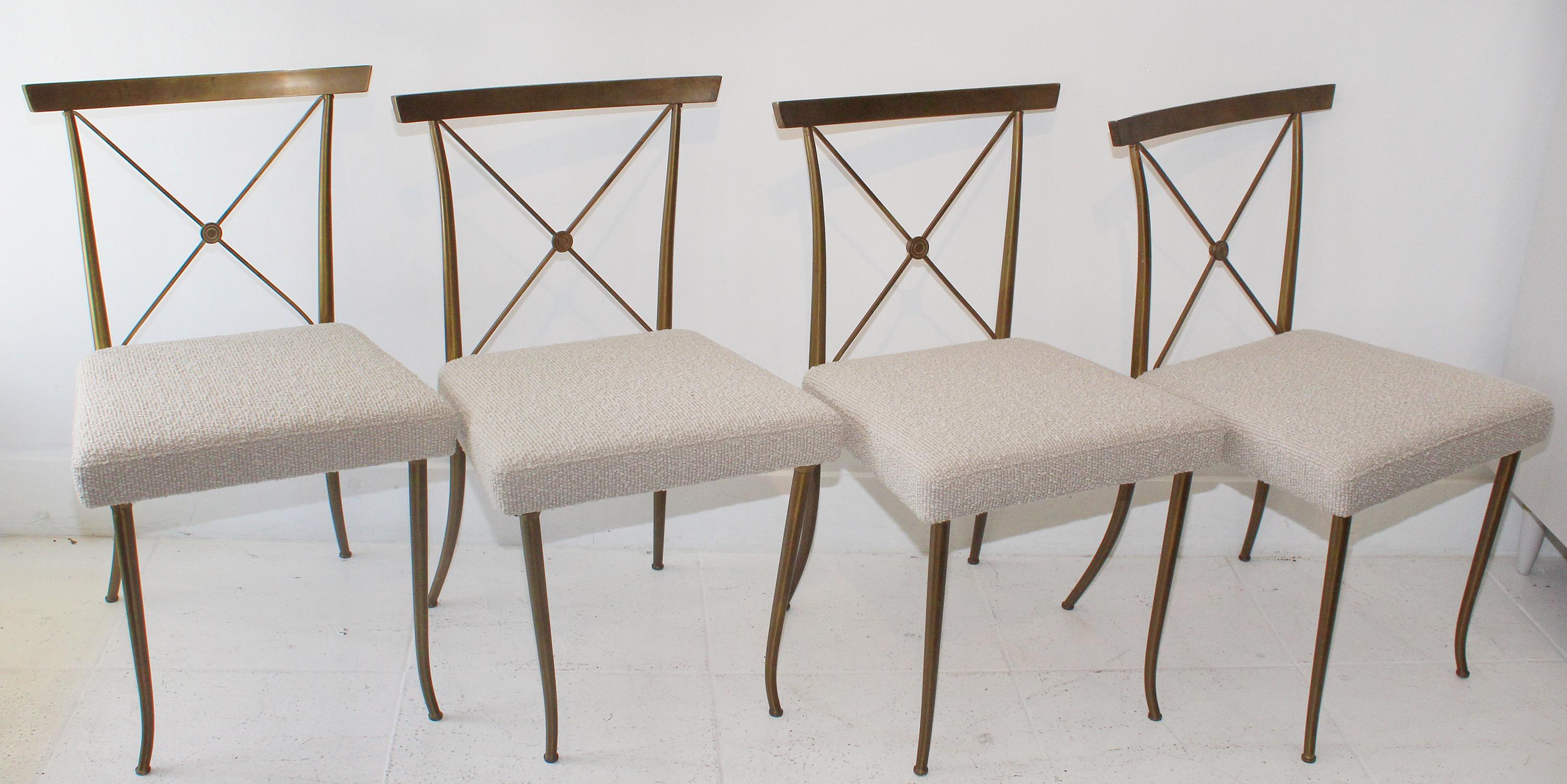 Hollywood Regency Set of Four Brass Chairs by William 