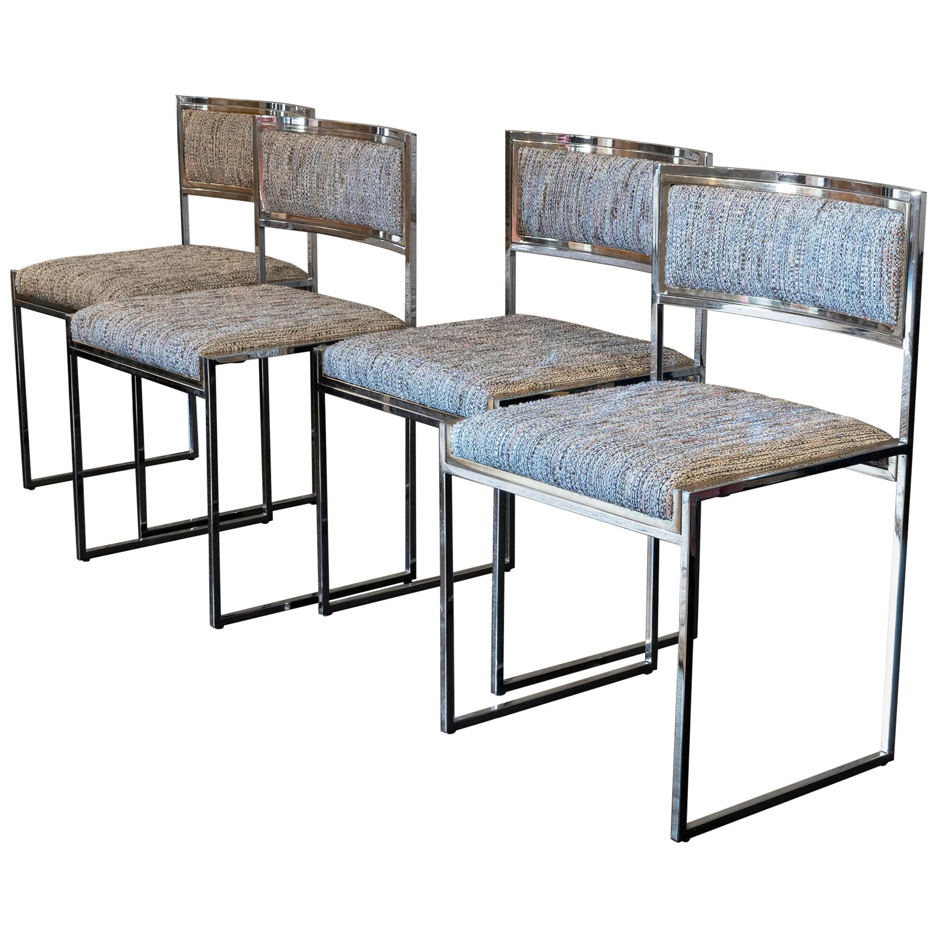 Set of Four Brass/Chrome Dining Chairs by Willy Rizzo, Italy, 1970s