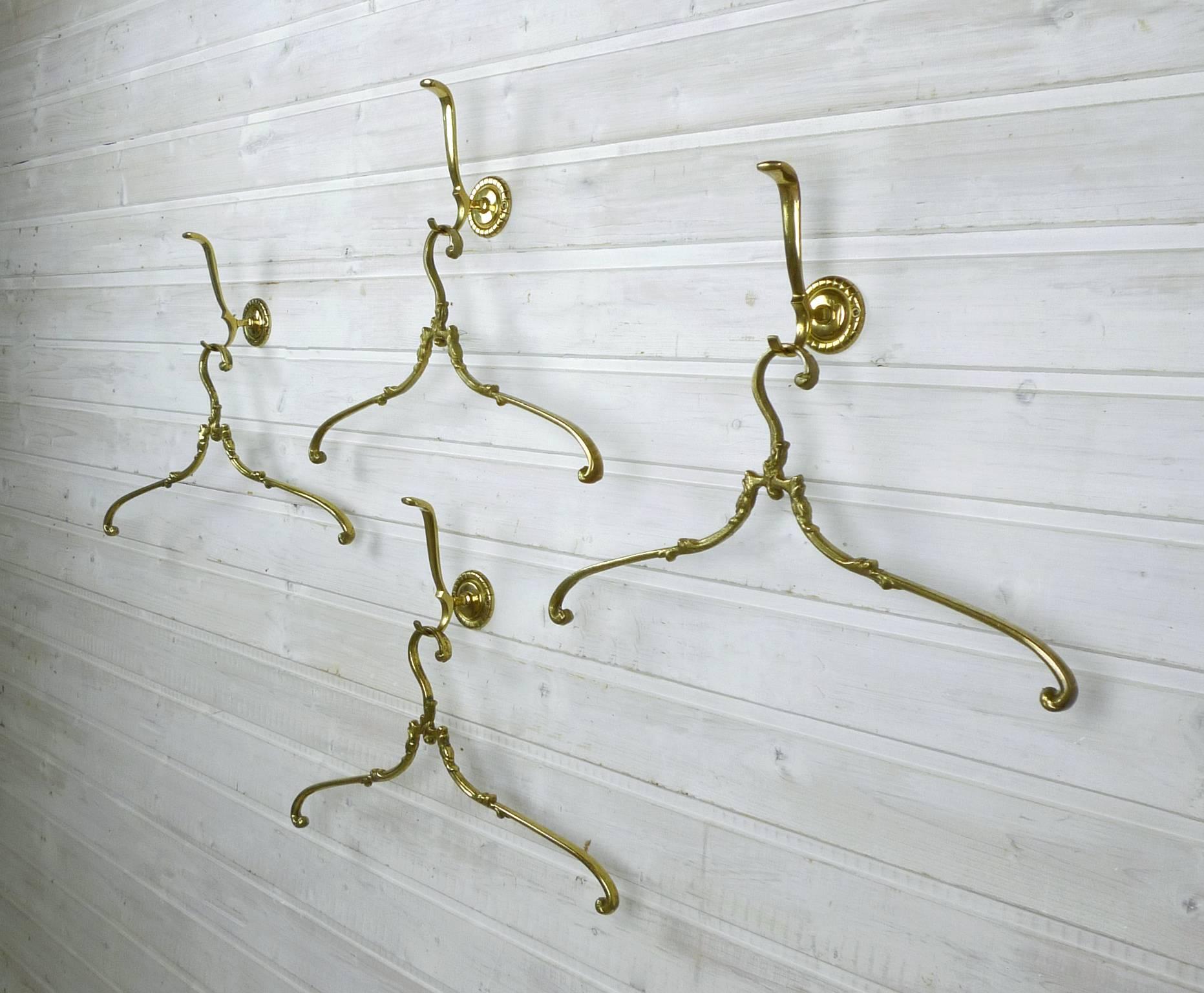 Mid-Century Modern Set of Four Brass Coat Hangers and Hooks, Germany, 1950s For Sale